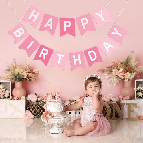 Pink Happy Birthday Banner Birthday Party Banner NO DIY Happy Birthday Sign Pre- - Picture 5 of 12
