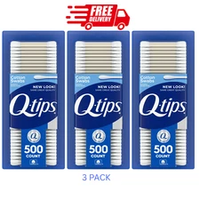 Q-tips 100% Original Cotton Swabs 500 Count for Hygiene Beauty and Care (3 Pack)