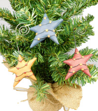 Set of 3 star ornaments with curled wire for hanging - New Blossom Bucket 50533