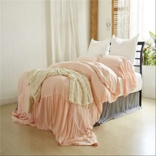 Washed Edge Ruffle Duvet Cover Quilt Set with Pillow Case American Size Colorful