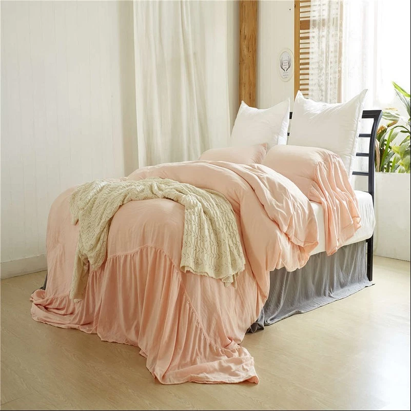 Washed Edge Ruffle Duvet Cover Quilt Set with Pillow Cases American Size Comfy - Image 2 of 4