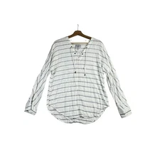 Rails Linen Blend Striped Long Sleeve Shirt size Medium White/Blue