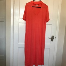 F&F Orange Coral T Shirt Dress Size 12 Short Sleeve High Open Neck