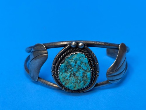 Vintage Native American Indian Silver Turquoise Old Pawn Cuff Bracelet - Picture 2 of 10