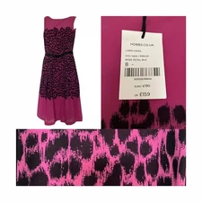 Hobbs Size 8 Dress Hot Pink Leopard Print Belted Summer   RRP £159