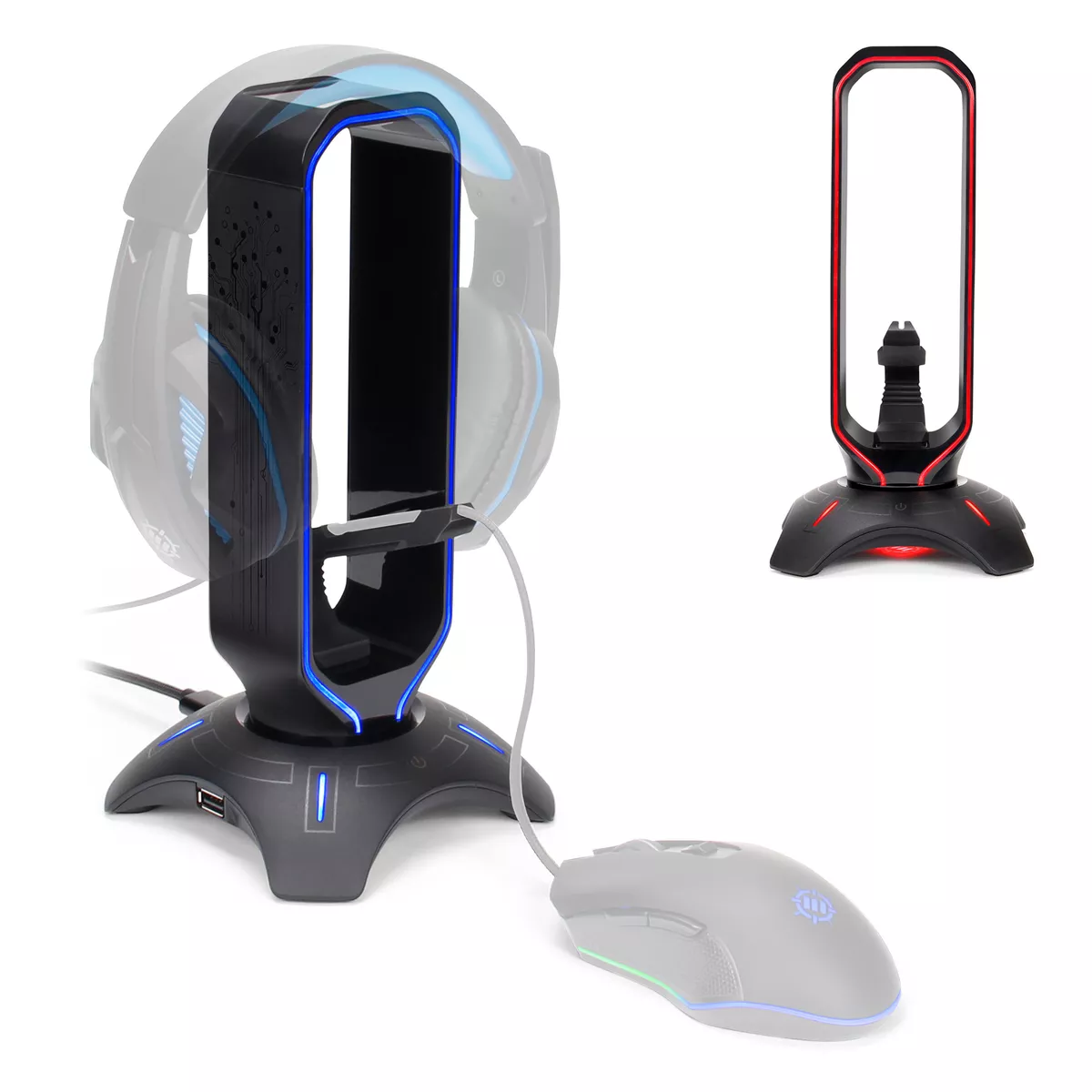 Soporte Para Auriculares Gamer Rgb Stand Headset 2 Usb Mic