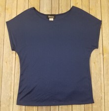 GIANNA Top Blouse Women Size L Blue Short Sleeves Casual Made In USA VTG B1