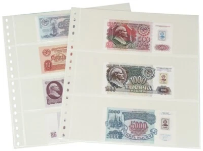 10-LINDNER-831P-clear sleeves-banknote sleeves-3x-240x90mm-+-white ZWL