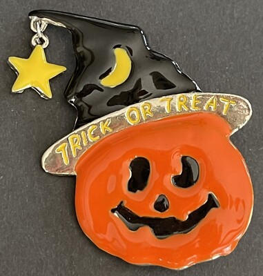 HALLOWEEN JACK O LANTERN WITCH BROOCH Pin Trick or Treat Star Charm Holiday  JOL
