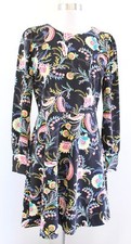 Ann Taylor Loft Black Floral Print Fit and Flare Long Sleeve Dress Size 2