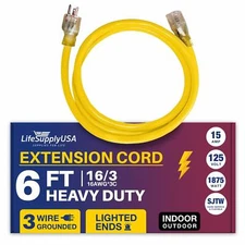 6ft Power Outdoor Extension Cord & Indoor - Waterproof Electric Drop Cord Cable