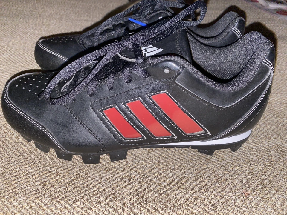 Adidas Icon Boys Kids Baseball Cleats Size 4 Black, Red & White SPG 753001 New! - Image 2 of 4
