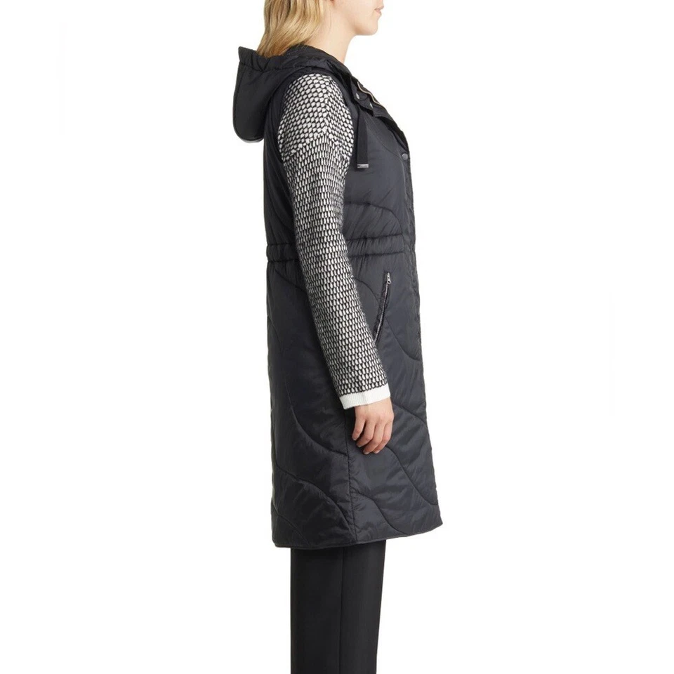 NORDSTROM CHALECO ACOLCHADO ALARGADO ACOLCHADO CON CAPUCHA NEGRO TALLA GRANDE NUEVO SIN ETIQUETAS $160 Foto 3 de 4