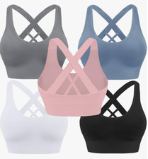 NEW Evercute Women's 5 Pack Padded Medium Support Criss Cross Strappy Bras Small