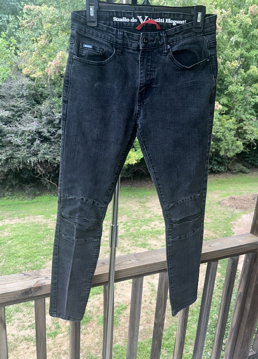 Versace Studio De Vestiti Eleganti Jeans 30/30 Slim Fit Black Moto Style