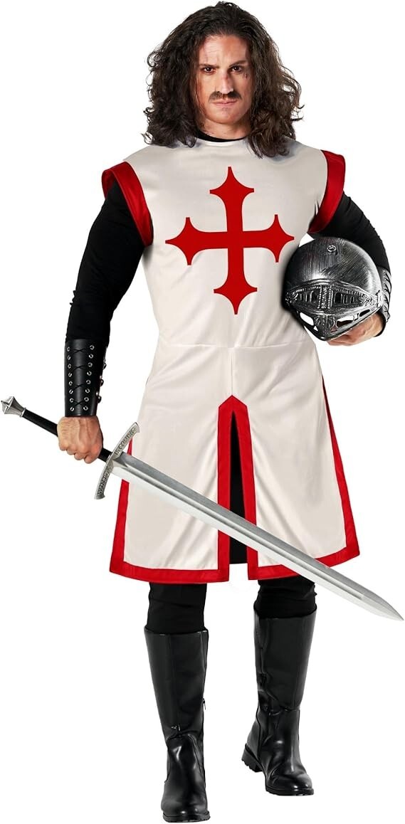 Disfraz de Caballero Medieval Para Hombre Adulto Cruzado Templario Vestido Elegante Halloween M-2XL
