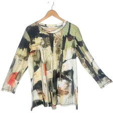 Jess & Jane Abstract Print Tunic Top Women XL Button Artsy Eclectic Statement