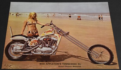 1971 Print Ad Street Chopper Sexy Blonde Pinup Art Beach Motorcycle Bob Appleton