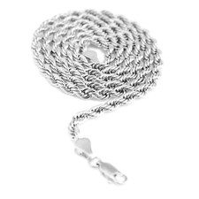 Men's Silver Plated 4mm Rope Chain Necklace Hip Hop 20" 24" 30"