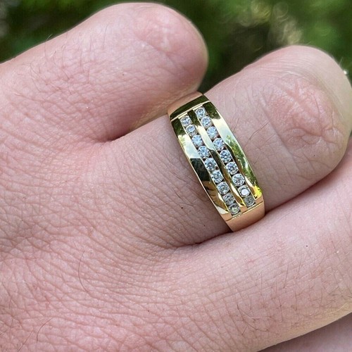 Men's 14K Yellow Gold Over Round VVS1 Diamond Wedding Engagement Pinky
