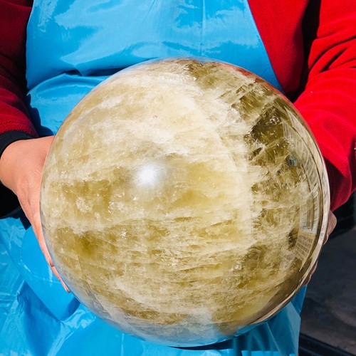 31,02LB Grande Sfera di Cristallo Giallo Naturale Quarzo Sfera Citrino Minerale Guarigione - Foto 5 di 21