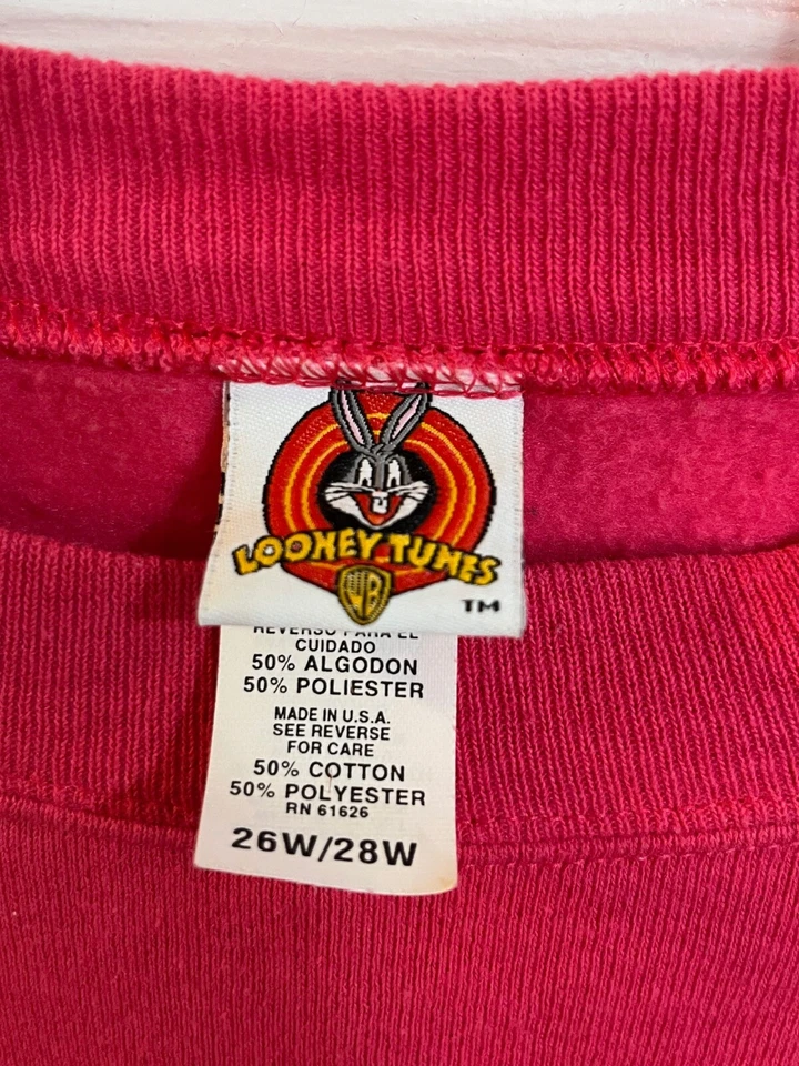 Sudadera Vintage Años 90 Looney Tunes Piolín Pájaro Rosa 26W 28W Jersey Bordado Foto 4 de 4