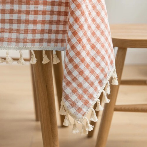 Mantel rectangular clásico a cuadros con borla picnic guinga algodón mantel - Imagen 29 de 32