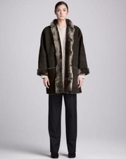 Eskandar $5890 Size 0 1x 2x Brown Leather Suede Shearling Lined Coat 30" Long