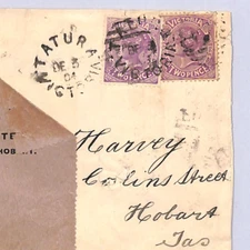 VICTORIA QV 2d{2} Cover *Tatura* Duplex 1904 Tasmania Australia States XK304