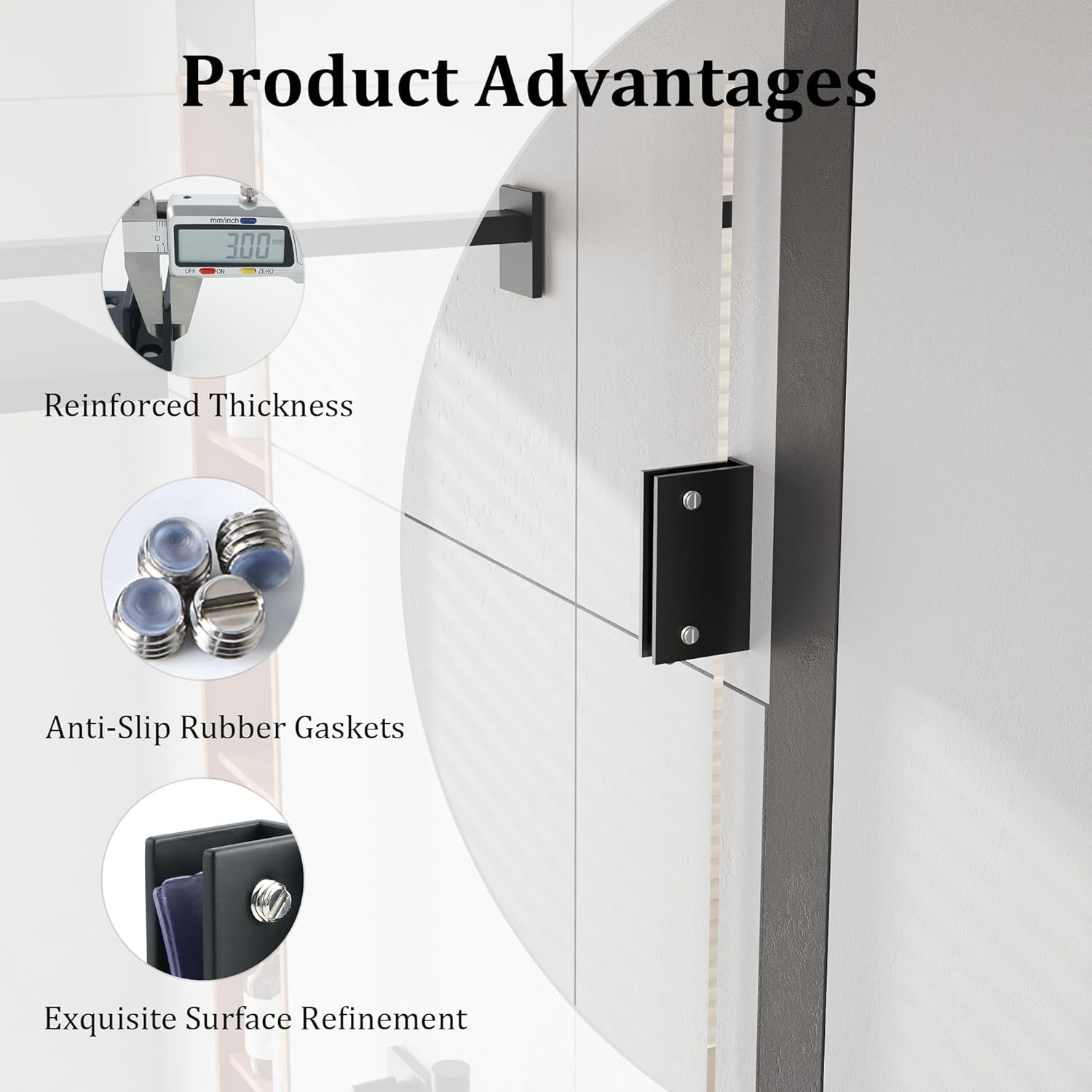 Alise Glass Shelf Brackets 2Pcs, Adjustable Shower Rectangle, Black 