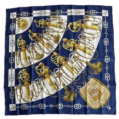 Hermès Carre 90 Scarf – Blue & Gold – Design by J. Abadie – 100