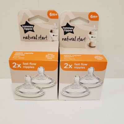 2 Tommee Tippee Closer To Nature 2 Pack Fast Flow 6+ Months Nipples