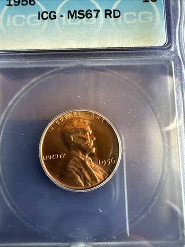 1956 P Lincoln Cent MS67 RD ICG 5281370116 BU Unc Red Wheat Penny Gem Flawless - Picture 1 of 8