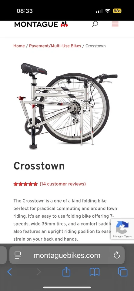 Bicicleta plegable de tamaño completo y estuche blando Montague Crosstown tamaño grande de 21” nunca usada Foto 3 de 4