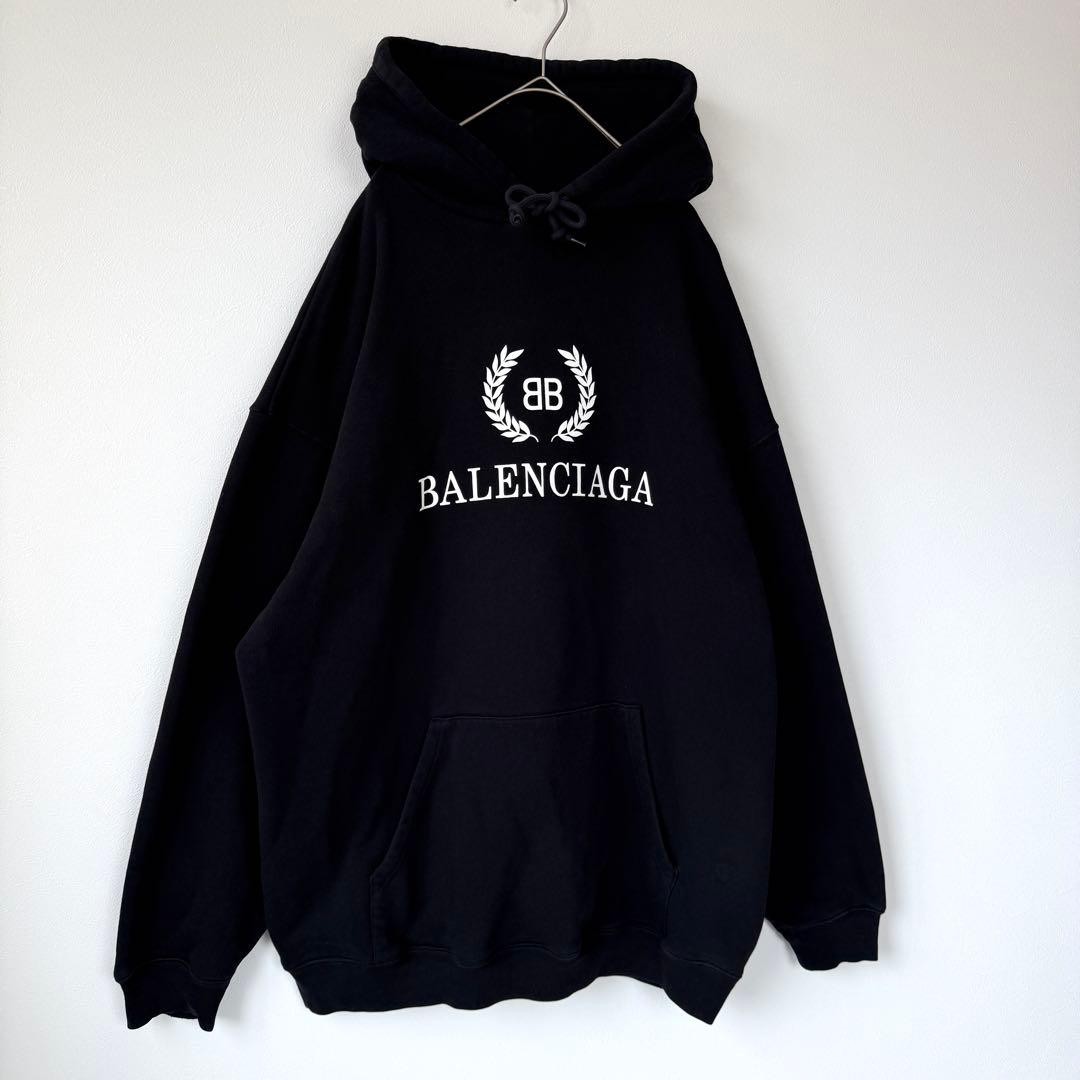 USED [HARD TO FIND] BALENCIAGA LAUREL WREATH BB LOGO BIG HOODIE, BLACK, RARE S image 4