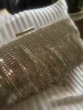 Silver Beaded Clutch Bag Evening Purse with Chain Strap Elegant Party Accessory