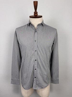 Cipo Baxx Gray Long Sleeve Cotton Embroidered Logo Button Up Shirt Sz S