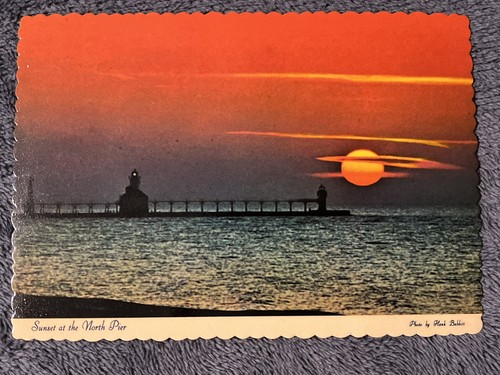 Michigan St Joseph sunset at North Pier Great Lakes ~ unused postcard - Picture 1 of 4