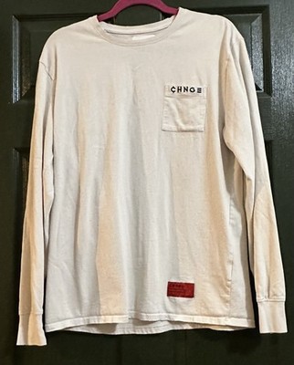 CHNGE Make Earth Great Again Long Sleeve T Shirt Mens Large Cream Graphic Tee
