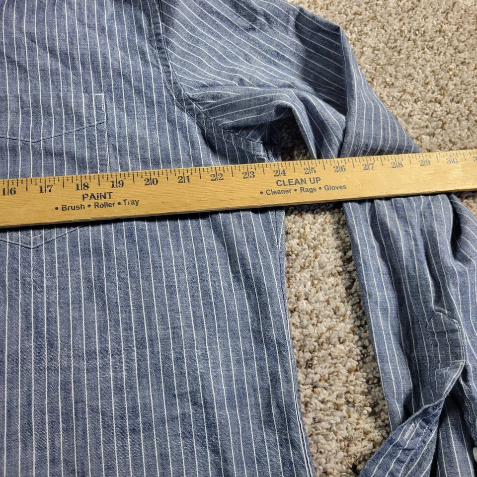 LL Bean платье рубашка мужская большой высокий синий в полоску на пуговицах слегка облегающий - Изображение 4 из 4