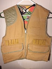 Vintage SafTbak Hunting Vest Canvas Game Pouch Made in USA Flannel Lining Sz L 