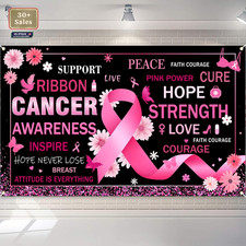 Breast Cancer Awareness Banner Backdrop, Pink Ribbon Party Decorations, Breast C