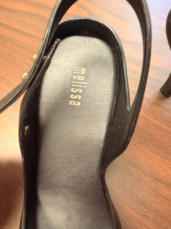 Zapatos Melissa Negro Jalea Cordones Punta Abierta Cristal Piedra Tacón US8 EU39 Foto 3 de 4