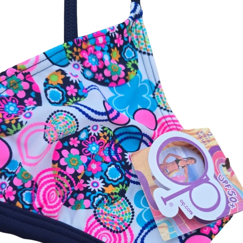 Biquíni de natação feminino - Maiô OP floral azul e rosa 2 peças XL 14/16 - NOVO - Imagem 4 de 4