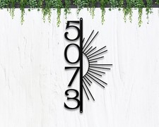 Modern Sun Address Sign, Vertical Metal House Numbers