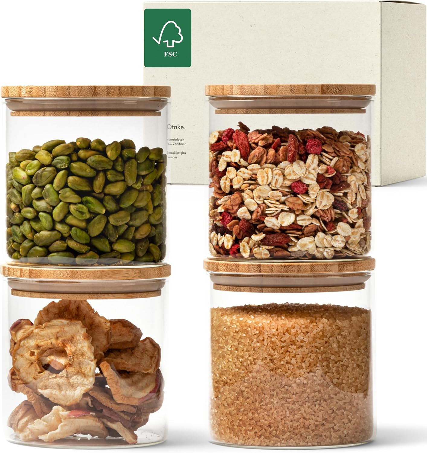 Barattoli Vetro Ermetici [4x 600ml] - Offerta Set Cucina Completo