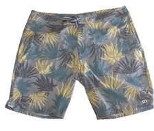 Travis Matthew Swim Trunks Logo Stretch Leaf Print Shorts Size 40