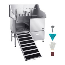 Stainless Steel Dog Washing Station,50 In Pet Grooming Tub w/ Ramp,Faucet  Sh