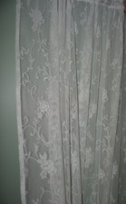 Nottingham Vintage White Lace Curtain 3 Panels 60W x 84L Farmhouse Cottage