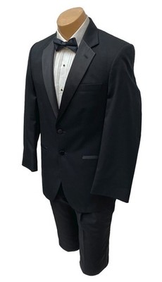 Men's Black Tuxedo Suit Size 43L 37W | 100% Wool | Classic Fit | Formal Wear